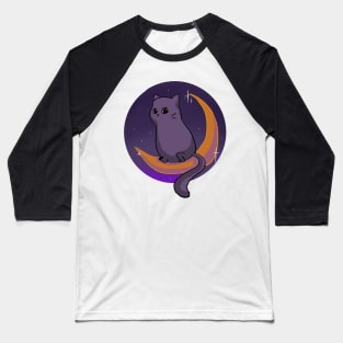 Halloween Cat Sitting on the Moon Baseball T-Shirt